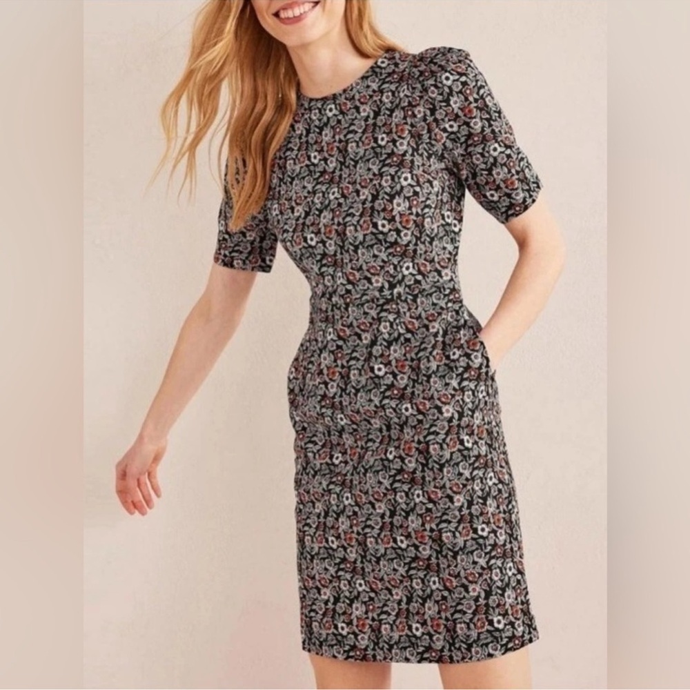 BODEN-Zoe Crew Neck Jersey Dress-Pockets-Floral-Fall-Office-Casual-Cotton-6P